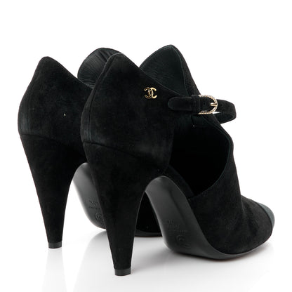 Chanel Suede Calfskin Grosgrain Cut Out Pumps 40.5 Black 4 of 9