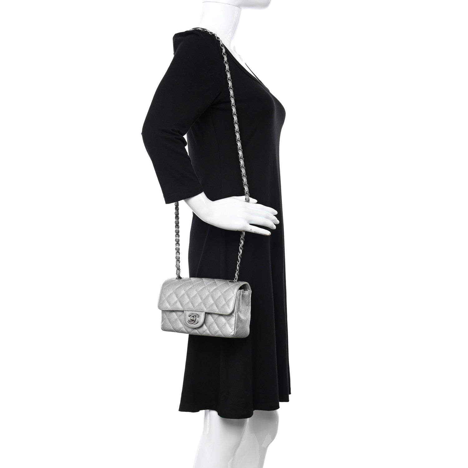 Chanel Metallic Caviar Quilted Mini Rectangular Flap Silver 2 of 11