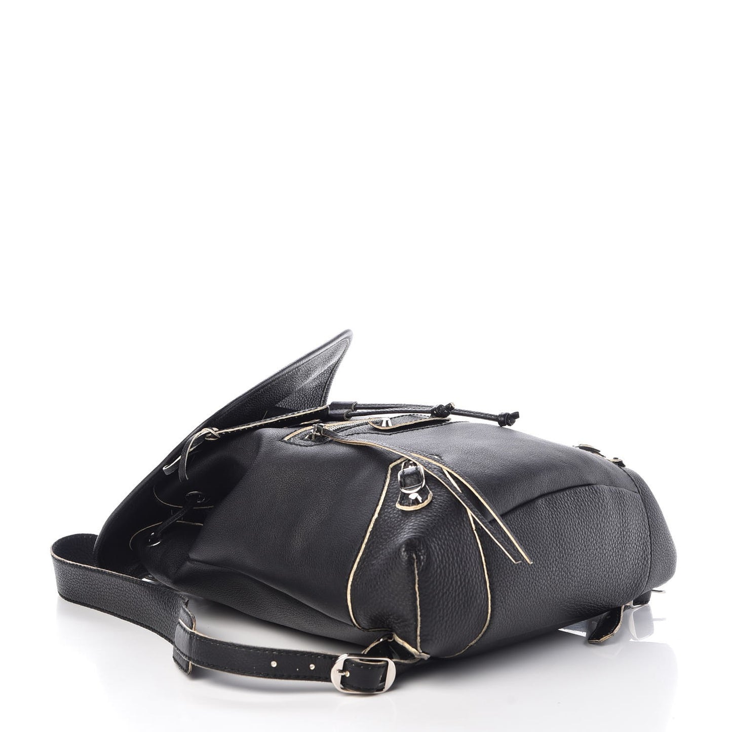 Veau Classic Silver Hardware Traveler Backpack Black