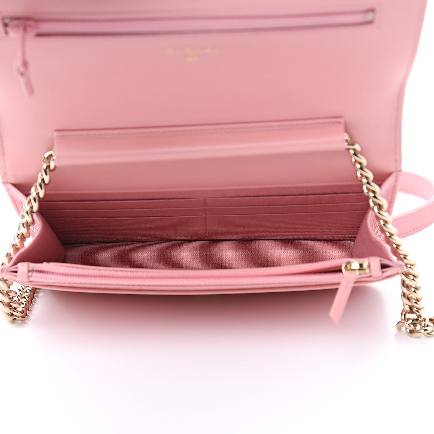 Caviar Quilted Boy Wallet On Chain WOC Light Pink