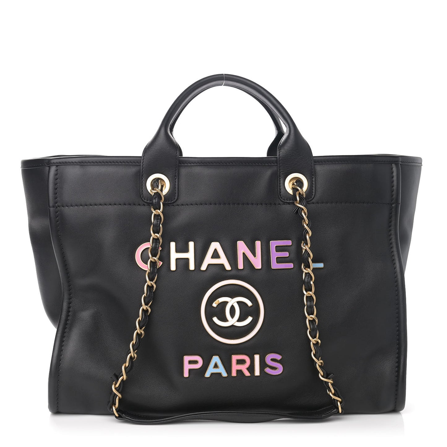 Calfskin Medium Deauville Tote Black Multicolor