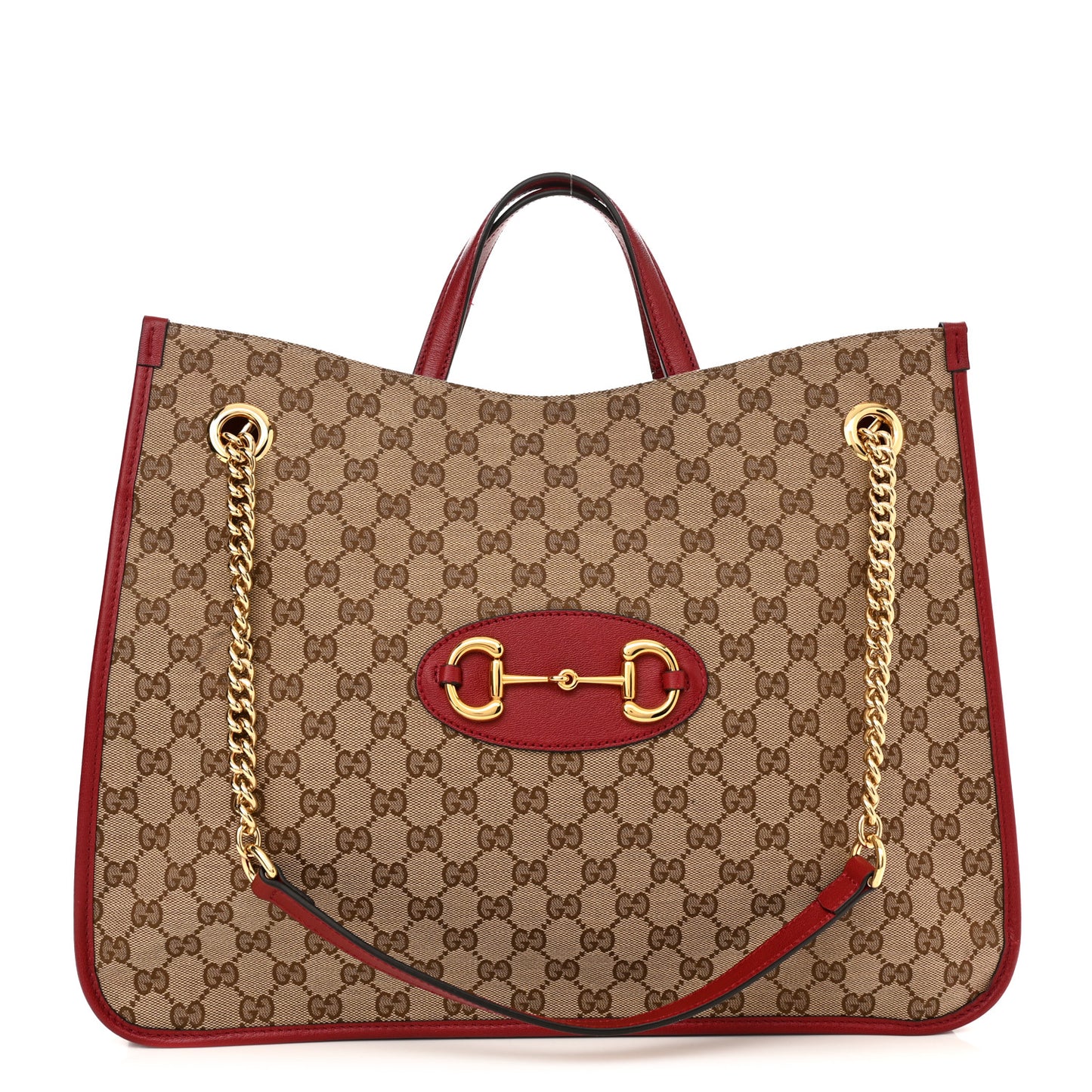 Monogram New Sakai Calfskin Lux Large Horsebit 1955 Tote Bag Beige Ebony New Cherry Red