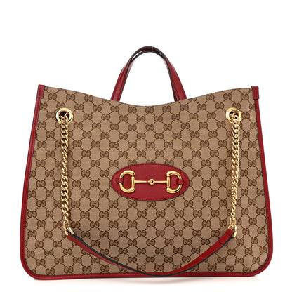 Gucci Monogram New Sakai Calfskin Lux Large Horsebit 1955 Tote Bag Beige Ebony New Cherry Red 1 of 11