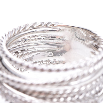 David Yurman Sterling Silver Diamond 11mm Wide Crossover Cable Ring 52 6 4 of 5