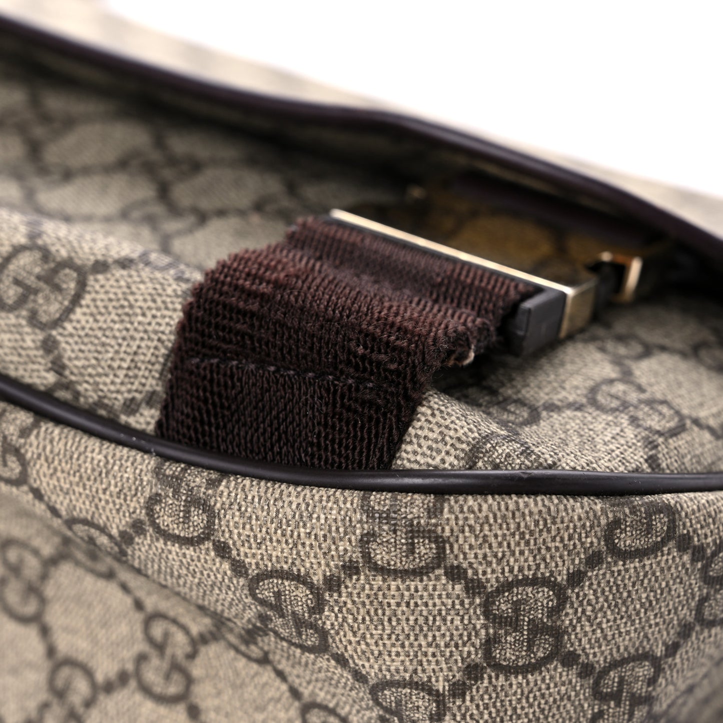 GG Plus Monogram Medium Double Buckle Flap Messenger Bag Beige Dark Brown