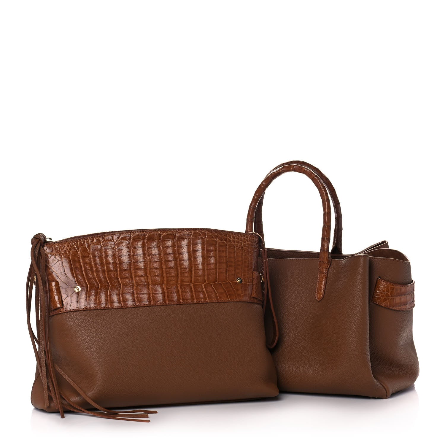 Nancy Gonzalez Calfskin Crocodile Cristie Satchel Brown 2 of 13