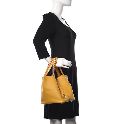 Hermes Epsom Tressage De Cuir Picotin Lock 22 MM Jaune Ambre Brique White 2 of 10