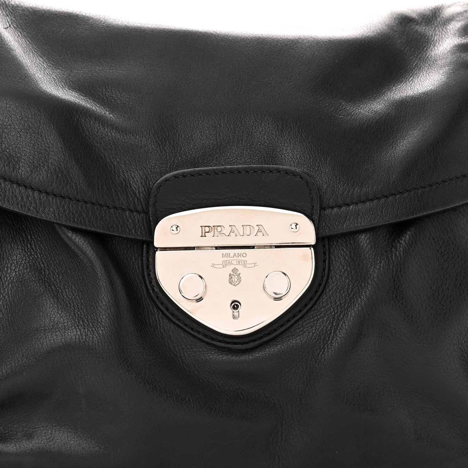 Prada Cervo Antik Easy A Foldover Pushlock Flap Shoulder Bag Black 7 of 12