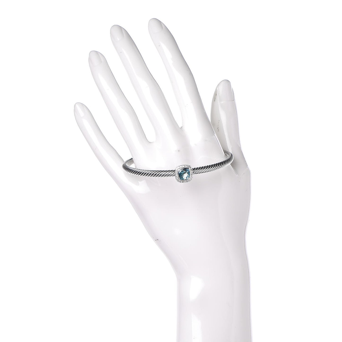 Sterling Silver Diamond Blue Topaz 4mm Noblesse Cable Bracelet