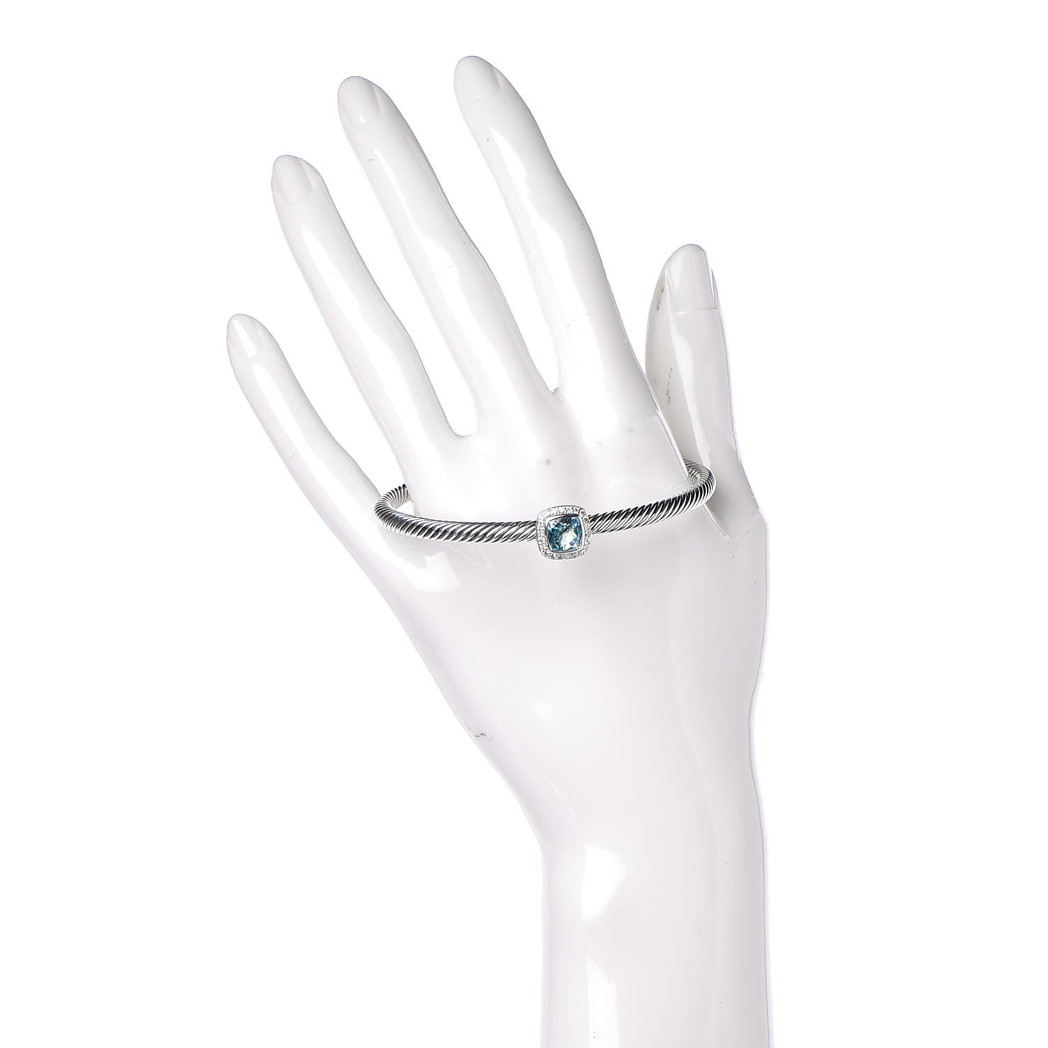 David Yurman Sterling Silver Diamond Blue Topaz 4mm Noblesse Cable Bracelet 2 of 3