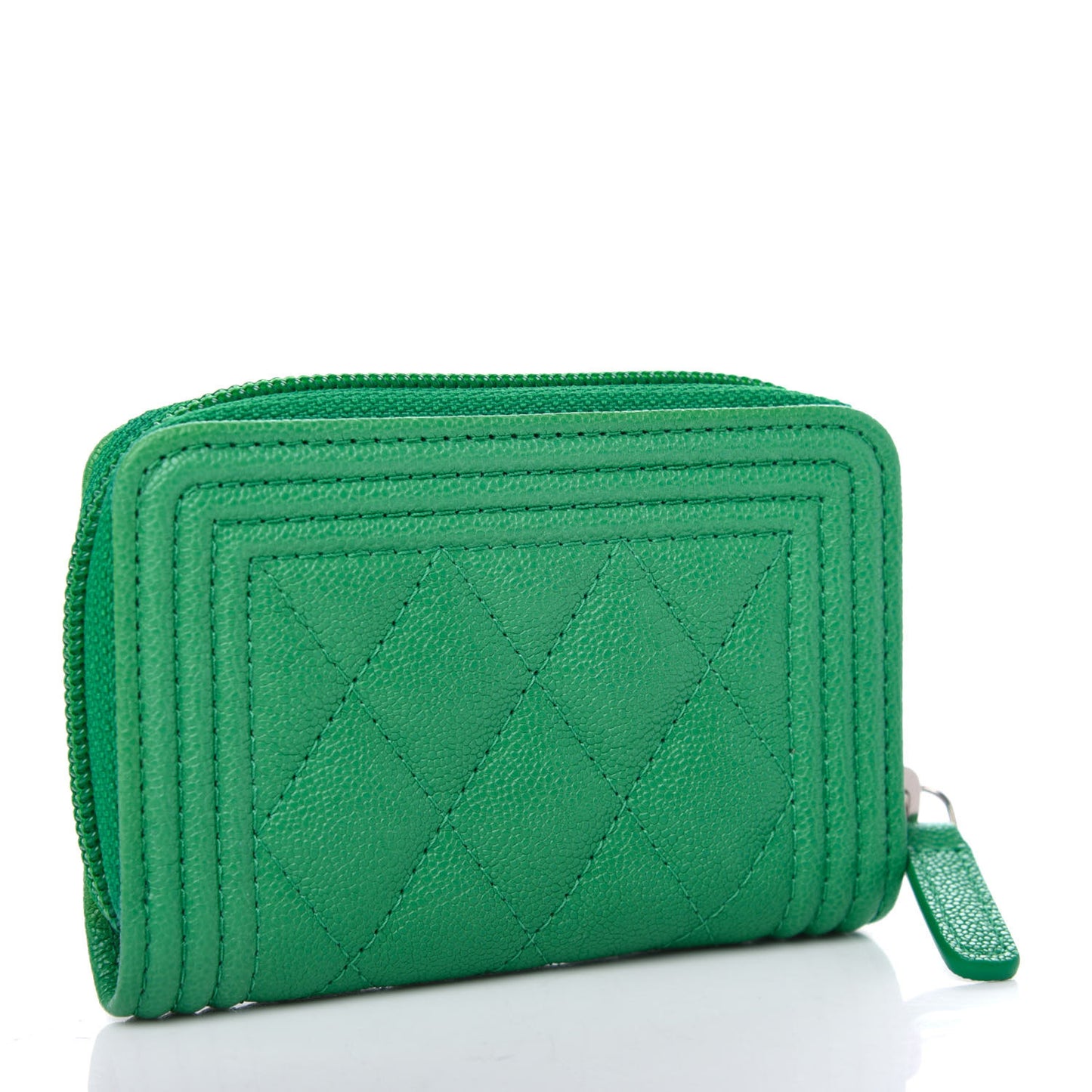 Caviar Quilted Boy Zip Around Coin Purse Wallet Green