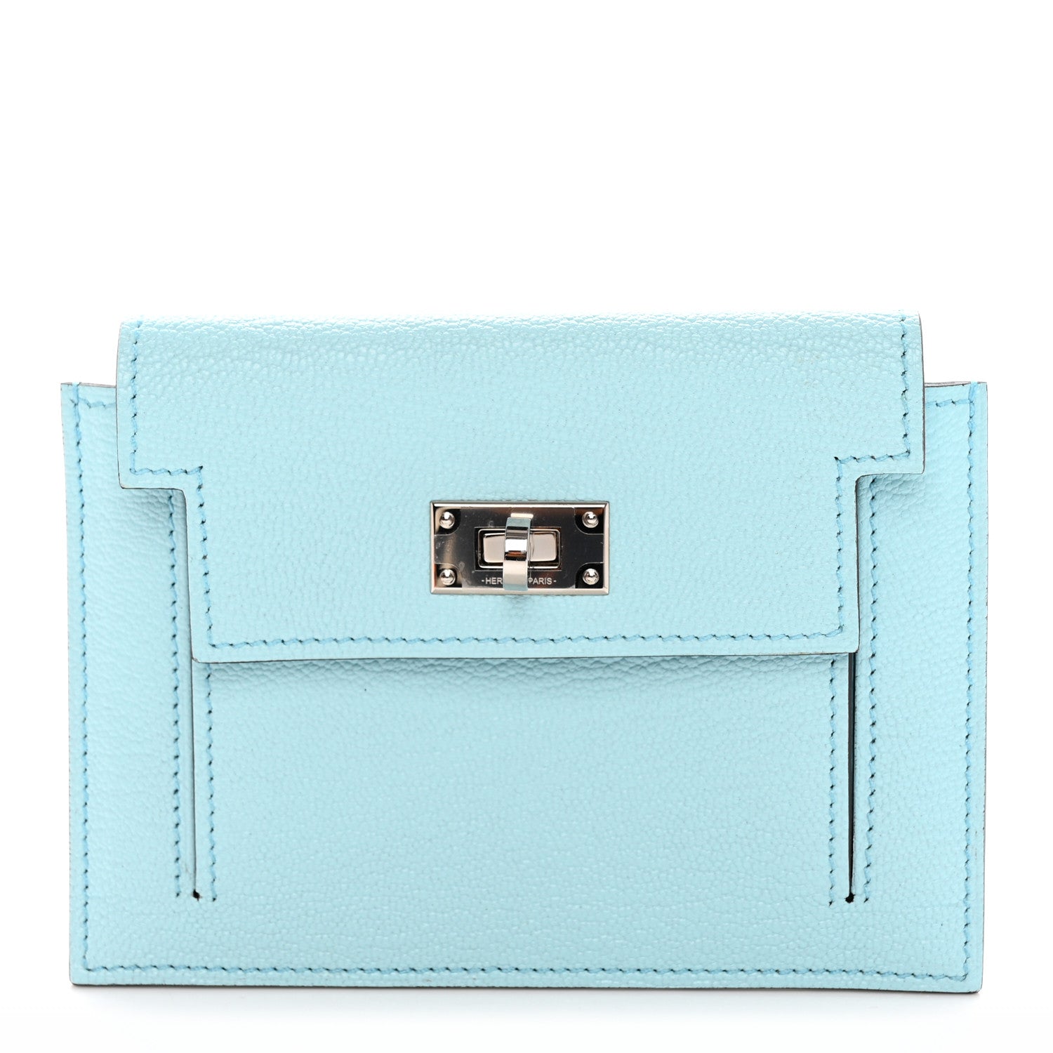 Hermes Chevre Mysore Kelly Pocket Compact Wallet Bleu Atoll 1 of 8