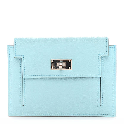 Hermes Chevre Mysore Kelly Pocket Compact Wallet Bleu Atoll 1 of 8
