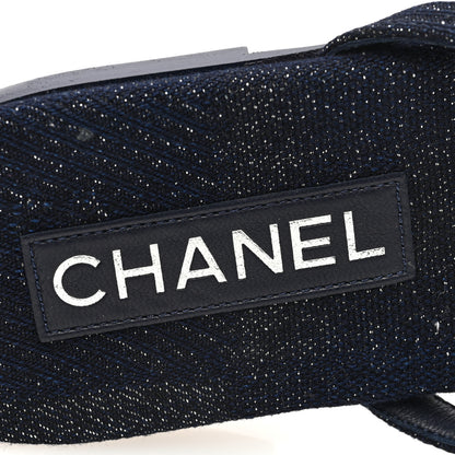 Chanel Cotton Silk Crystal CC Thong Sandals 39 Dark 39 Blue Silver 7 of 8