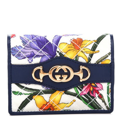 Gucci Canvas Flora Floral Trapuntata Zumi Card Case Wallet Great White Multicolor Blue Agata 1 of 7
