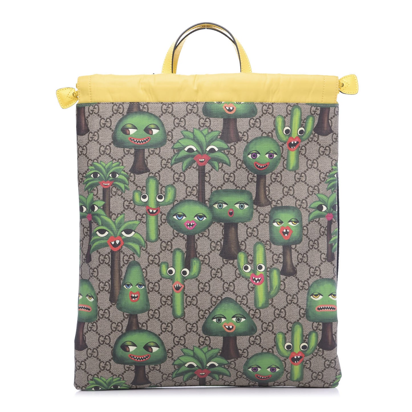 Soft GG Supreme Monogram Smiling Plants Childrens Drawstring Backpack Beige Ebony Multicolor Crop