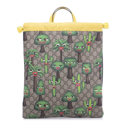Gucci Soft GG Supreme Monogram Smiling Plants Childrens Drawstring Backpack Beige Ebony Multicolor Crop 1 of 9