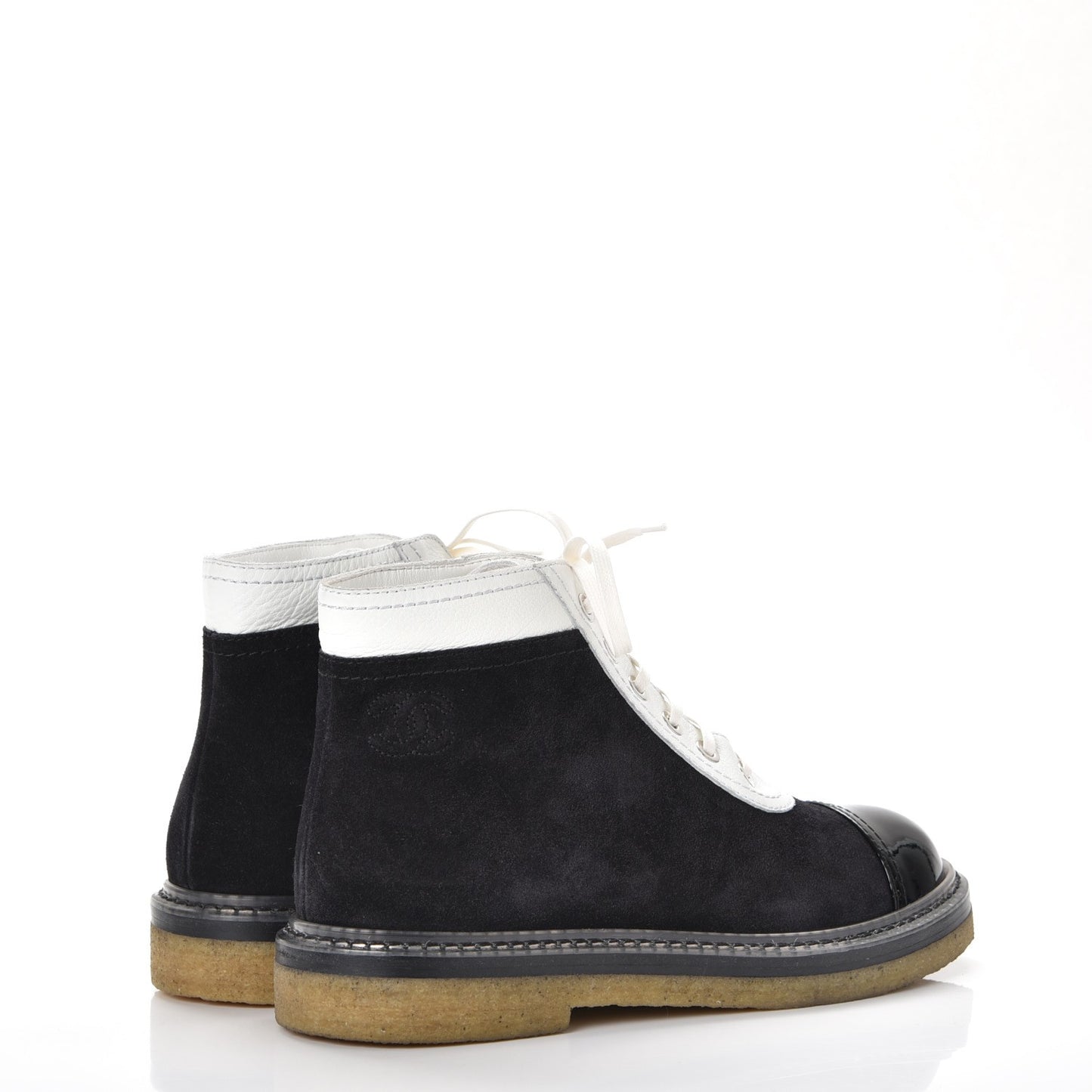 Suede Patent Calfskin Lace Up Short Boots 36.5 Black