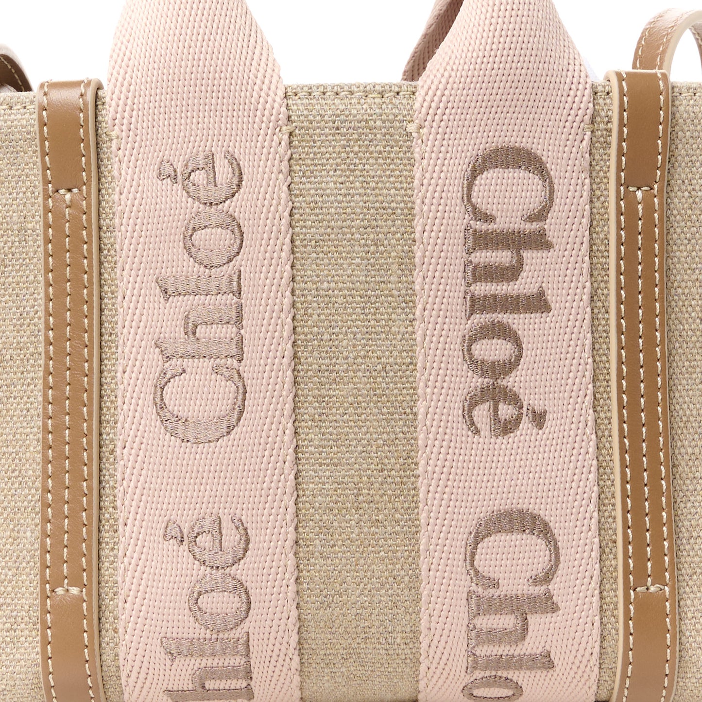 Linen Calfskin Mini Woody Ribbon Tote With Strap Blushy Beige