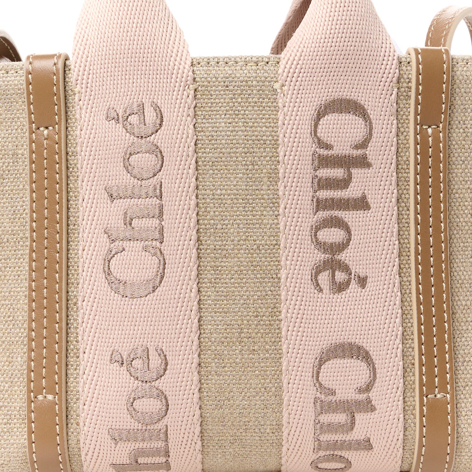Chloe Linen Calfskin Mini Woody Ribbon Tote With Strap Blushy Beige 9 of 11