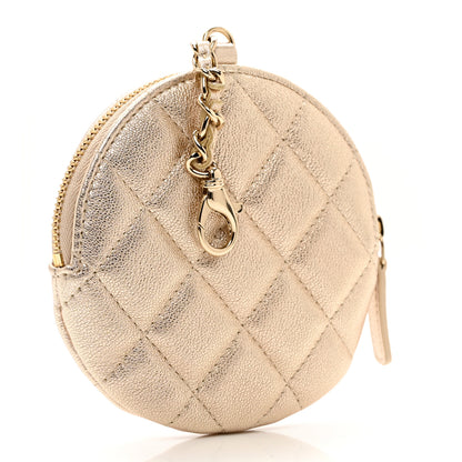 Chanel Metallic Lambskin Quilted Round Clip On Coin Purse Gold 3 of 8