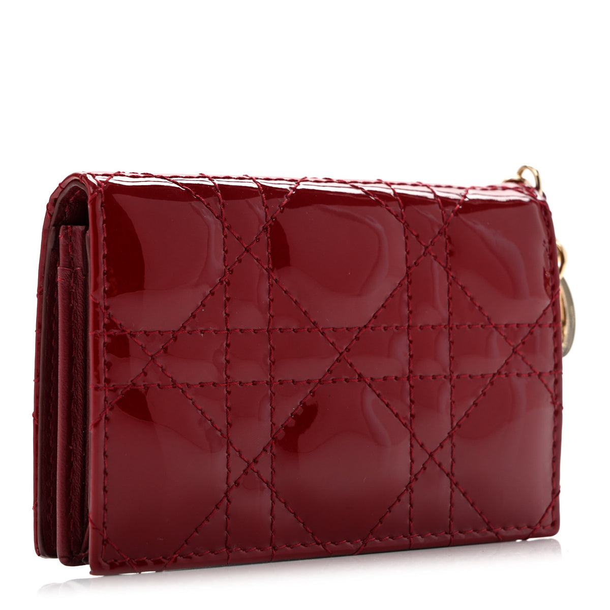 Christian Dior Patent Cannage Small Lady Dior Flap Card Holder Cherry Red 3 of 8