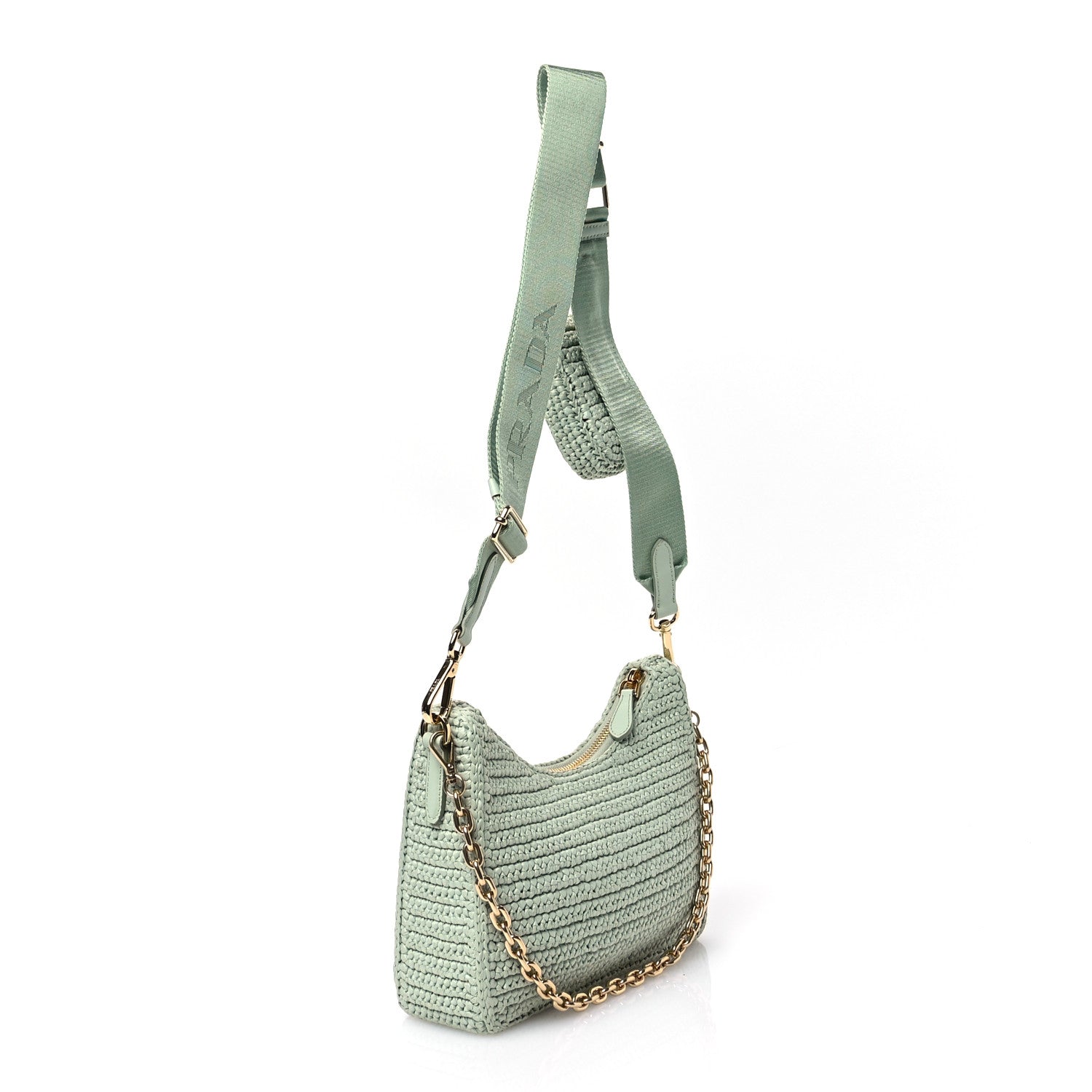 Prada Yarn Raffia Effect Crochet Re-Edition 2005 Shoulder Bag Acqua 2 of 13