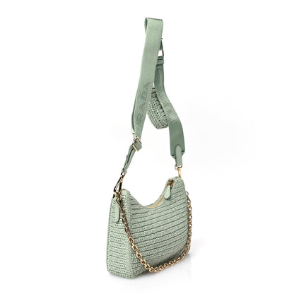 Prada Yarn Raffia Effect Crochet Re-Edition 2005 Shoulder Bag Acqua 2 of 13