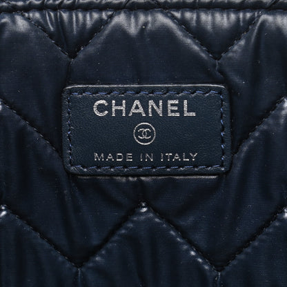 Chanel Distressed Patent Chevron Quilted Medium CC Crossing Cosmetic Case Navy 6 of 8