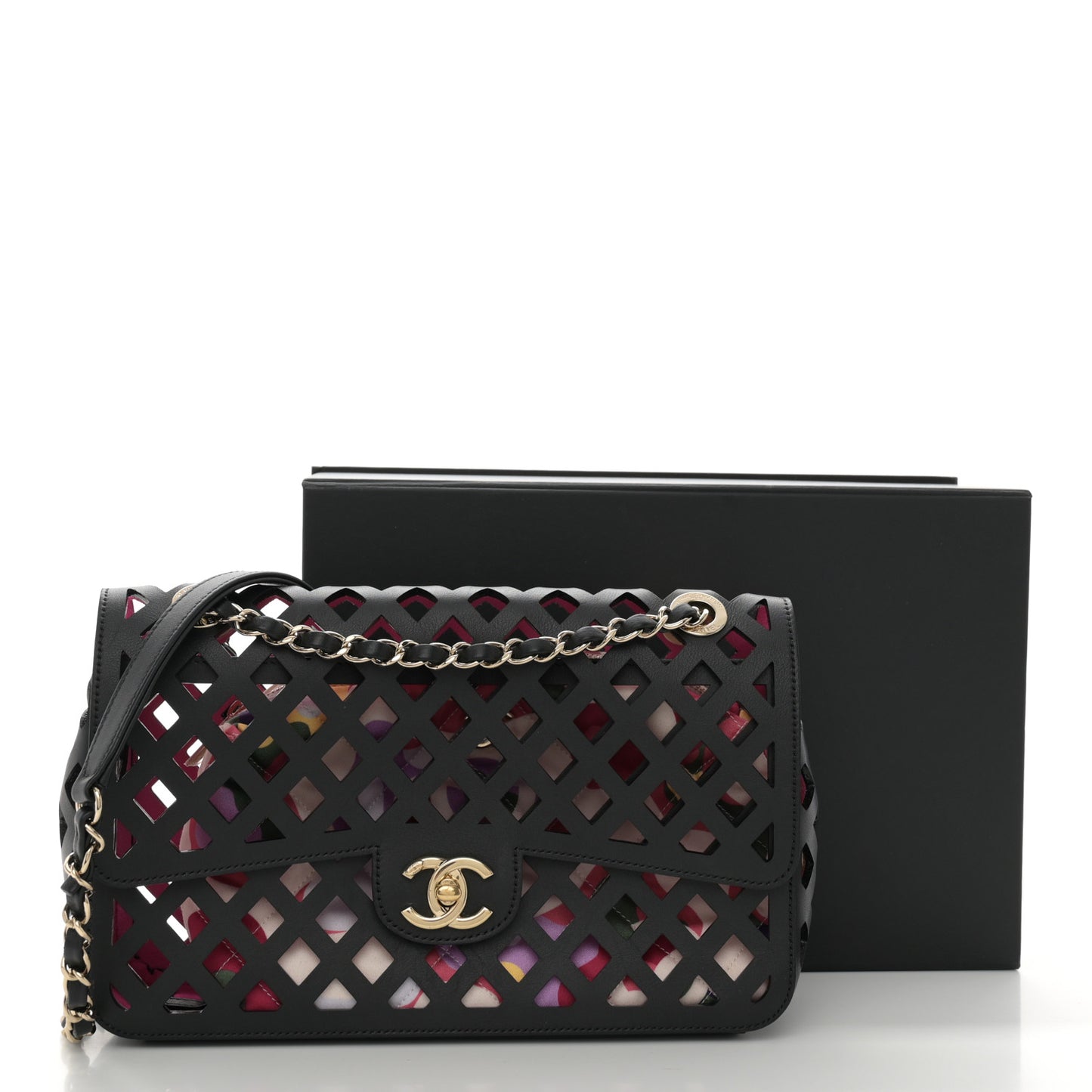 Lambskin Sea Through Flap Black Multicolor