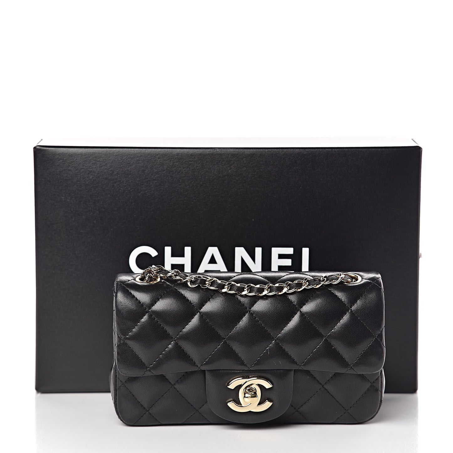 Lambskin Quilted Extra Mini Rectangular Flap Black
