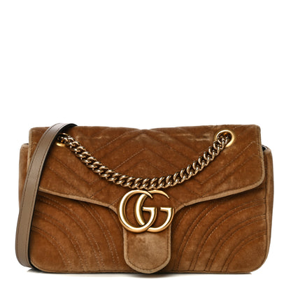 Gucci Velvet Matelasse Small GG Marmont Shoulder Bag Taupe 1 of 17
