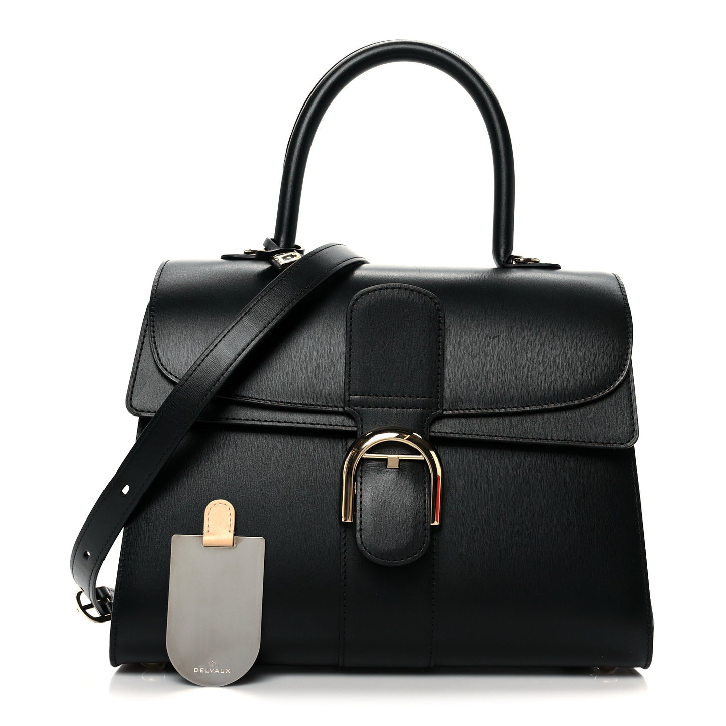 Box Calfskin MM Brillant Pocket Satchel Black Red