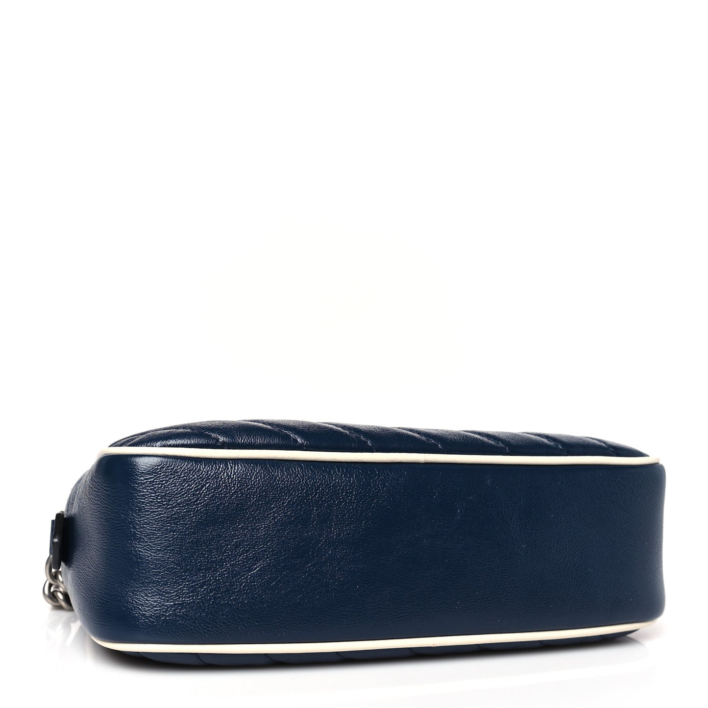 Vintage Effect Calfskin Matelasse Diagonal Small Torchon GG Marmont Chain Shoulder Bag Blue Agata Mystic White