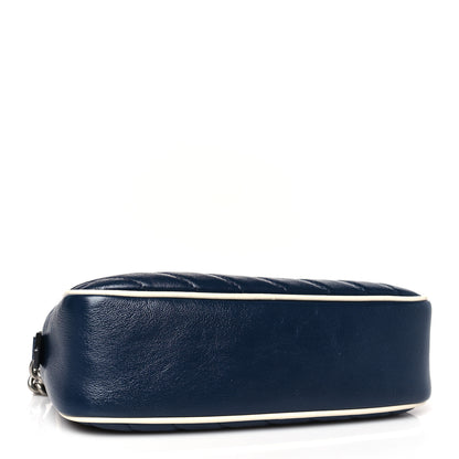 Gucci Vintage Effect Calfskin Matelasse Diagonal Small Torchon GG Marmont Chain Shoulder Bag Blue Agata Mystic White 4 of 9