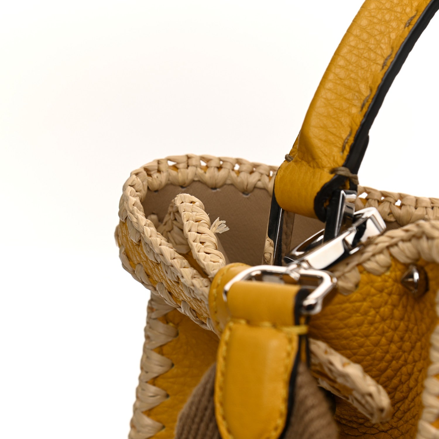 Fendi Cuoio Romano Selleria Raffia Bi-Color Woven Medium Peekaboo X-Lite Sunflower Paglia 20 of 25