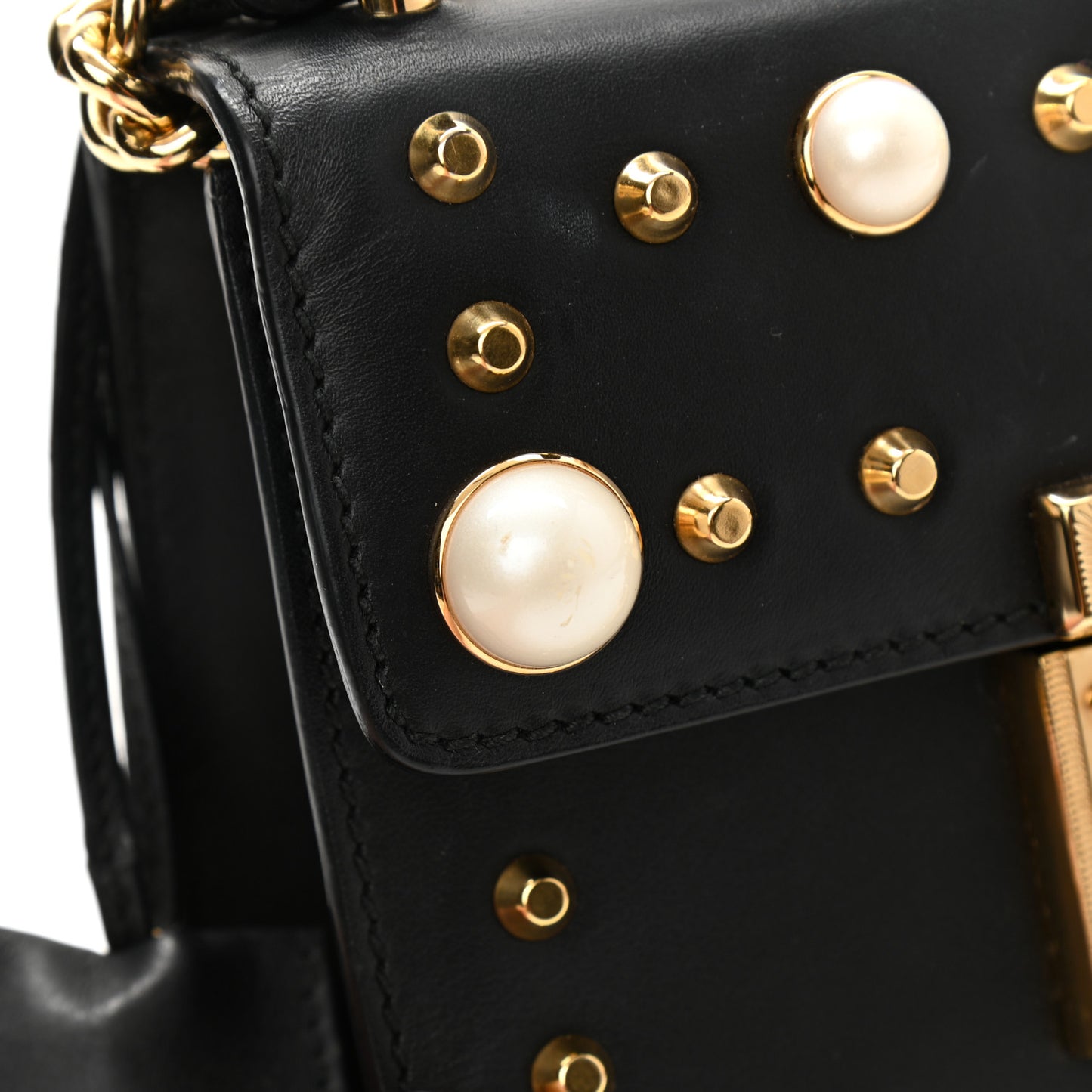 Calfskin Studded Small Padlock Shoulder Bag Black