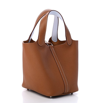 Hermes Taurillon Clemence Swift Eclat Picotin Lock 18 PM Gold Bleu Brume 2 of 4