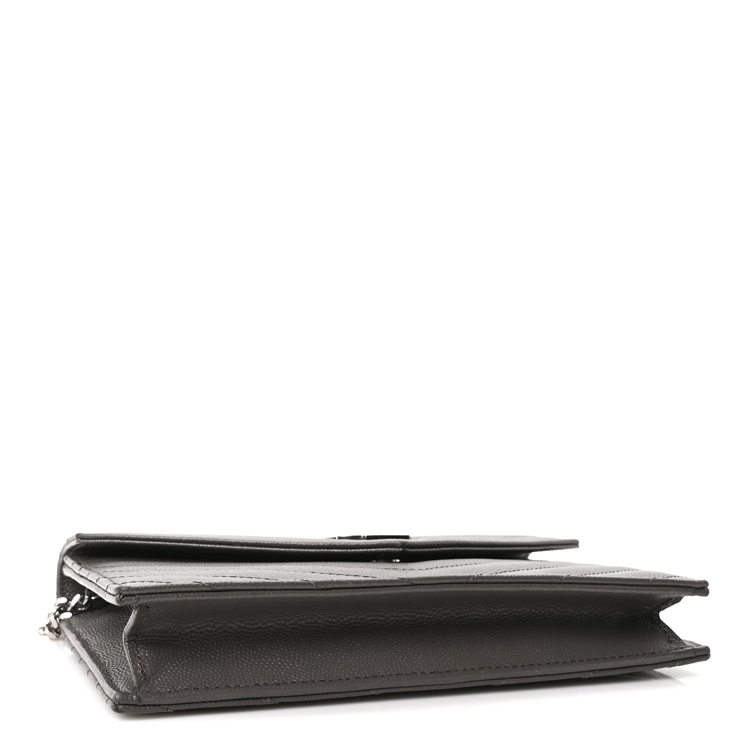 Saint Laurent Grain De Poudre Matelasse Chevron Monogram Envelope Chain Wallet Coal 3 of 9