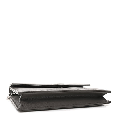 Saint Laurent Grain De Poudre Matelasse Chevron Monogram Envelope Chain Wallet Coal 3 of 9