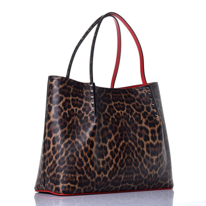Christian Louboutin Calfskin Empire Leopard Print Spiked Large Cabarock Shopper Tote Brown 3 of 8