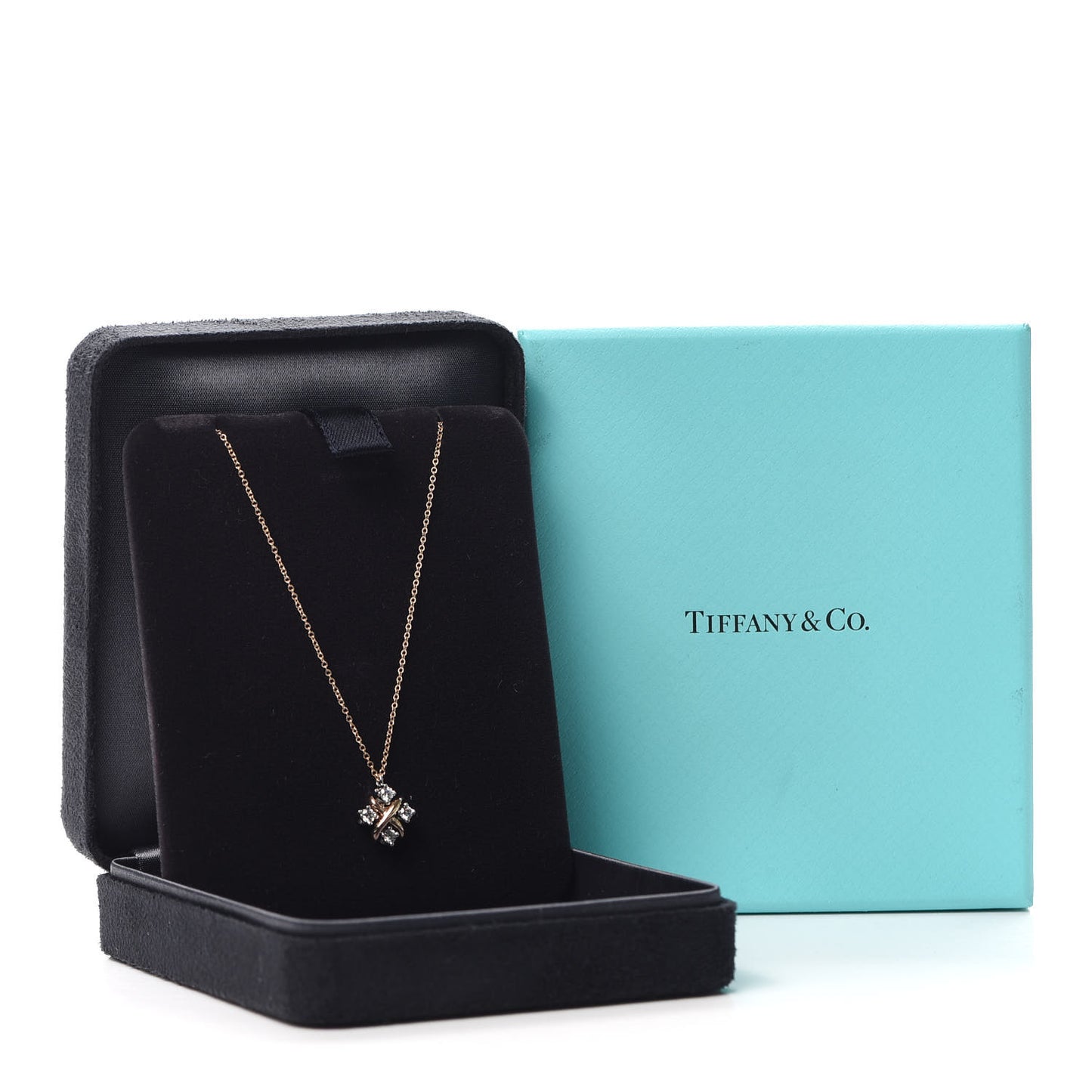 18K Rose Gold Platinum Diamond Schlumberger Lynn Pendant Necklace