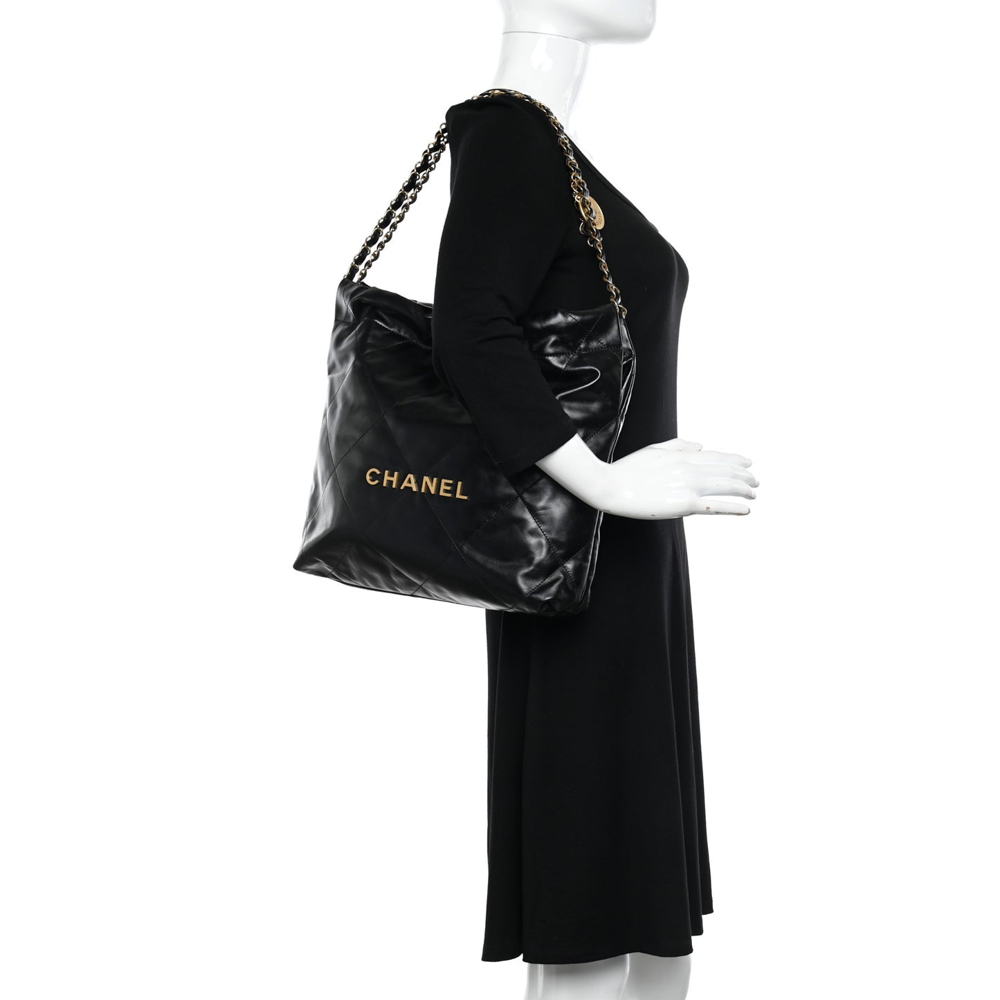 Shiny Calfskin Quilted Small Chanel 22 Black