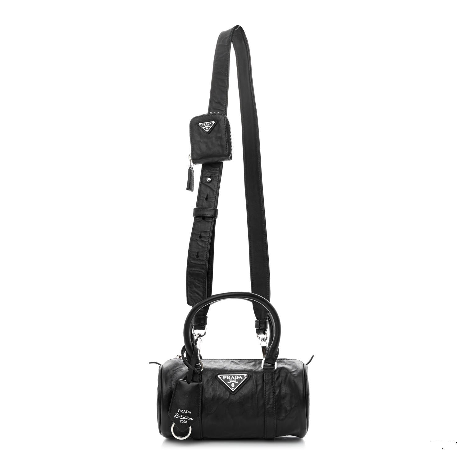 Prada Nappa Antique Re-Edition 2002 Barrel Shoulder Bag Black 4 of 13
