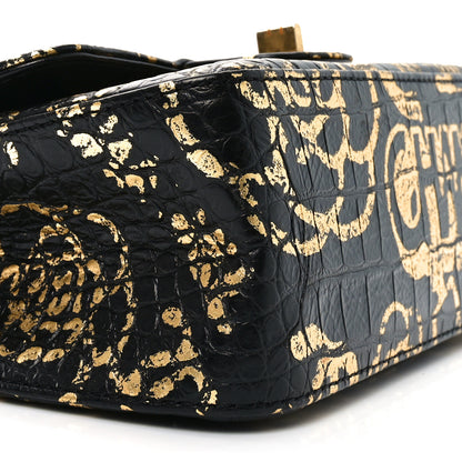 Chanel Calfskin Crocodile Embossed Graffiti 2.55 Mini Cocodile Reissue Flap Black Gold 9 of 11