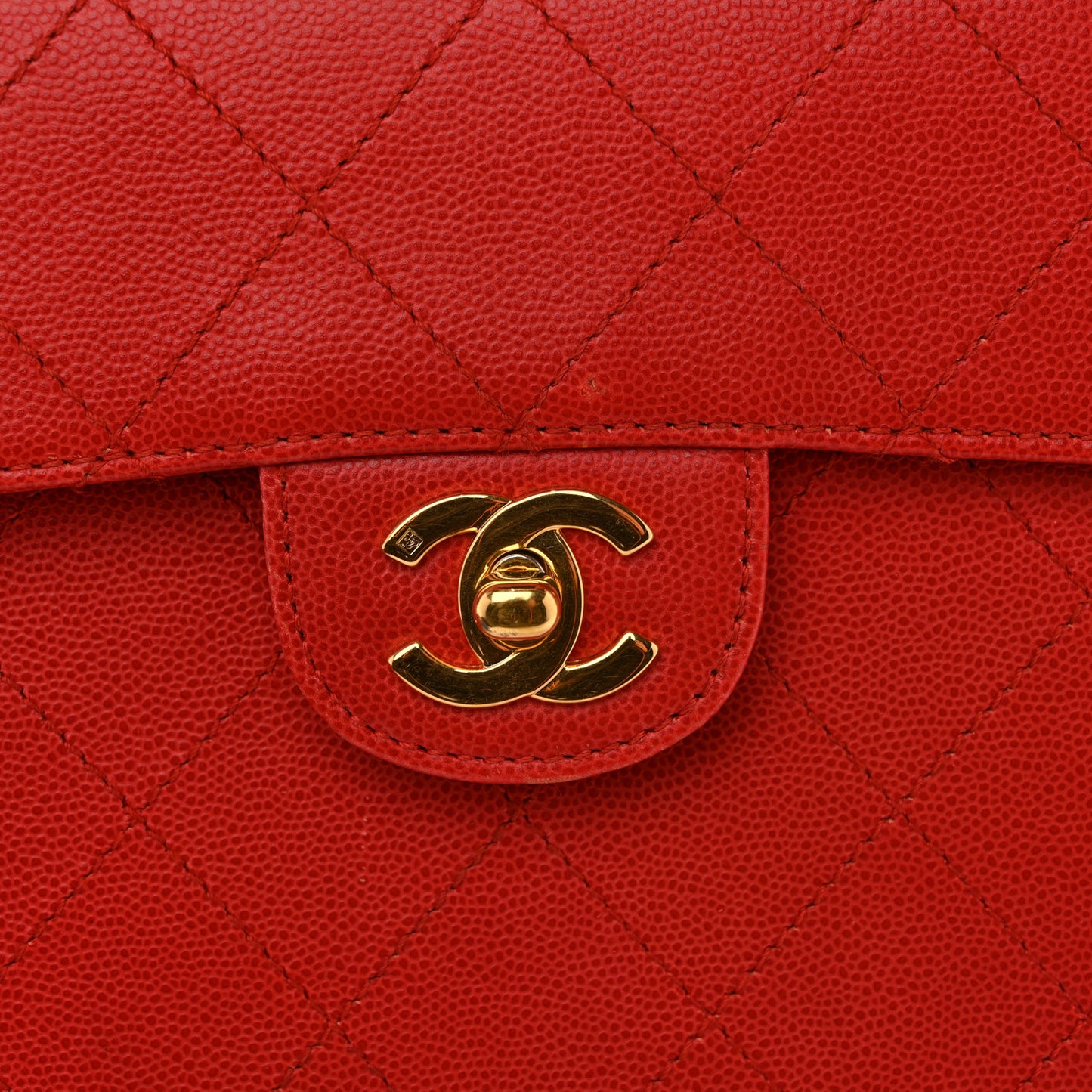 Caviar Stitched Flap Shoulder Bag Red