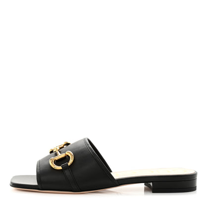 Gucci Nappa Horsebit Flat Slide Sandals 39 Black 1 of 10