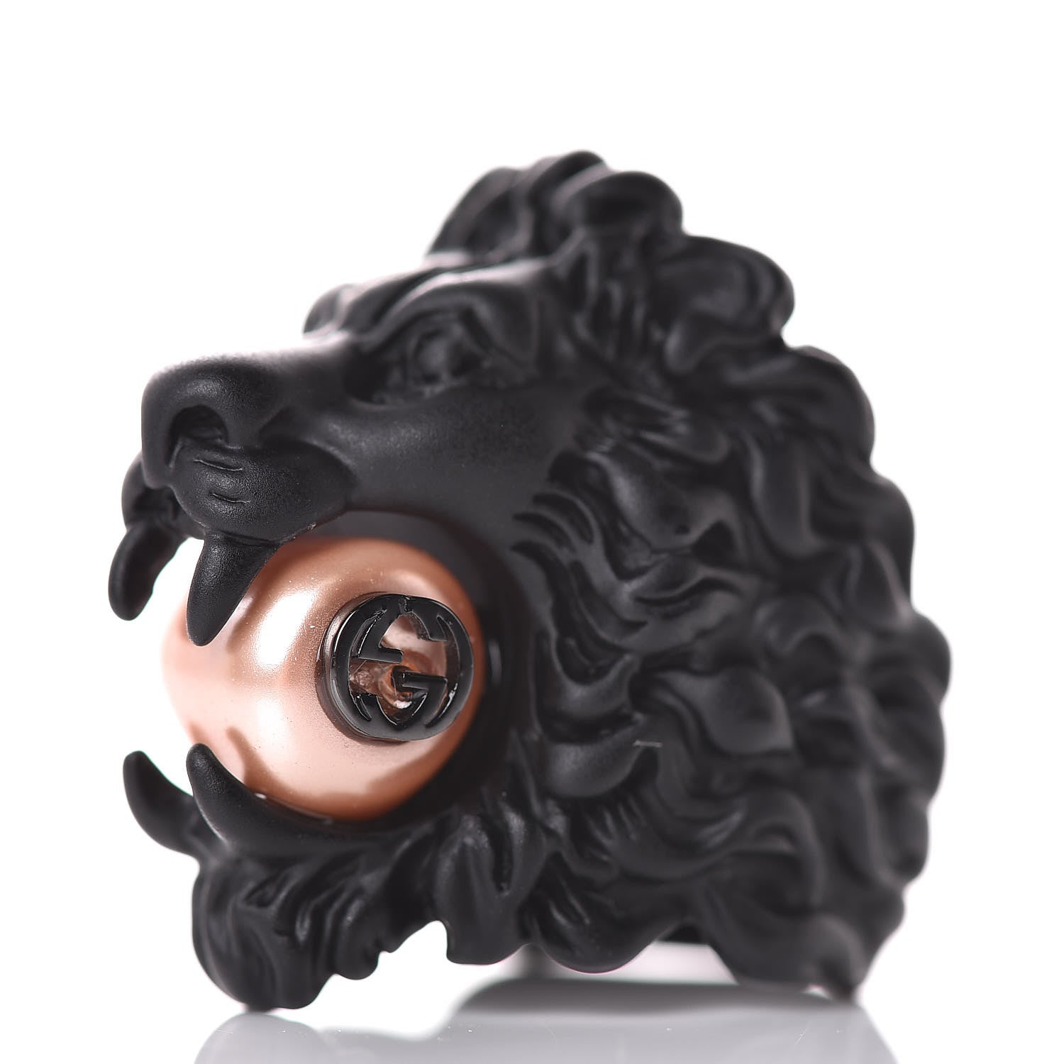 Gucci Glass Pearl Lion Head Ring 5.5 Black Pink 3 of 6