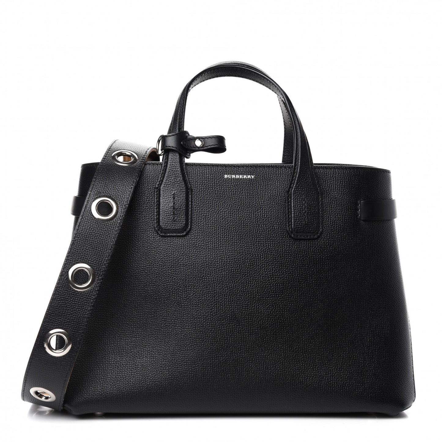 Grainy Calfskin House Check Medium Banner Tote Black