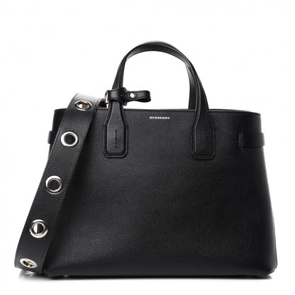 Burberry Grainy Calfskin House Check Medium Banner Tote Black 1 of 12
